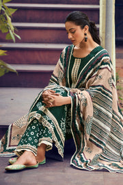 Dark Green Pure Kota Checks Hand Block Print Suit